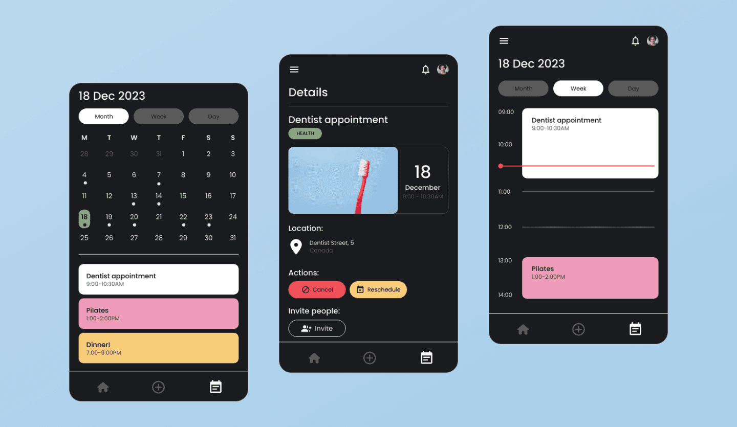 Calendar app UI design template