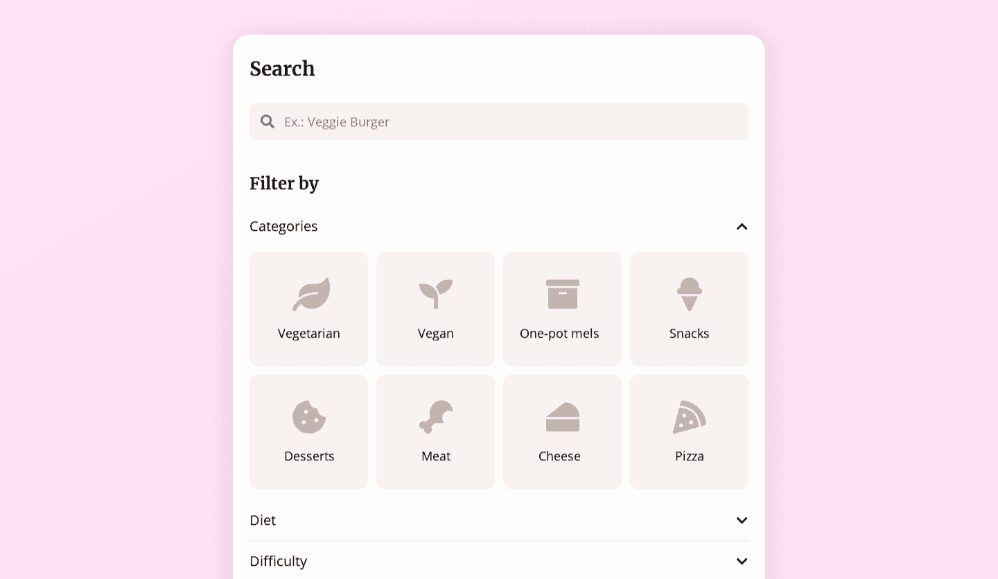 cooking tablet app design template recipe search screen