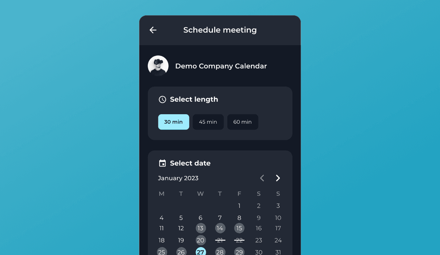 demo scheduling app design calendar page