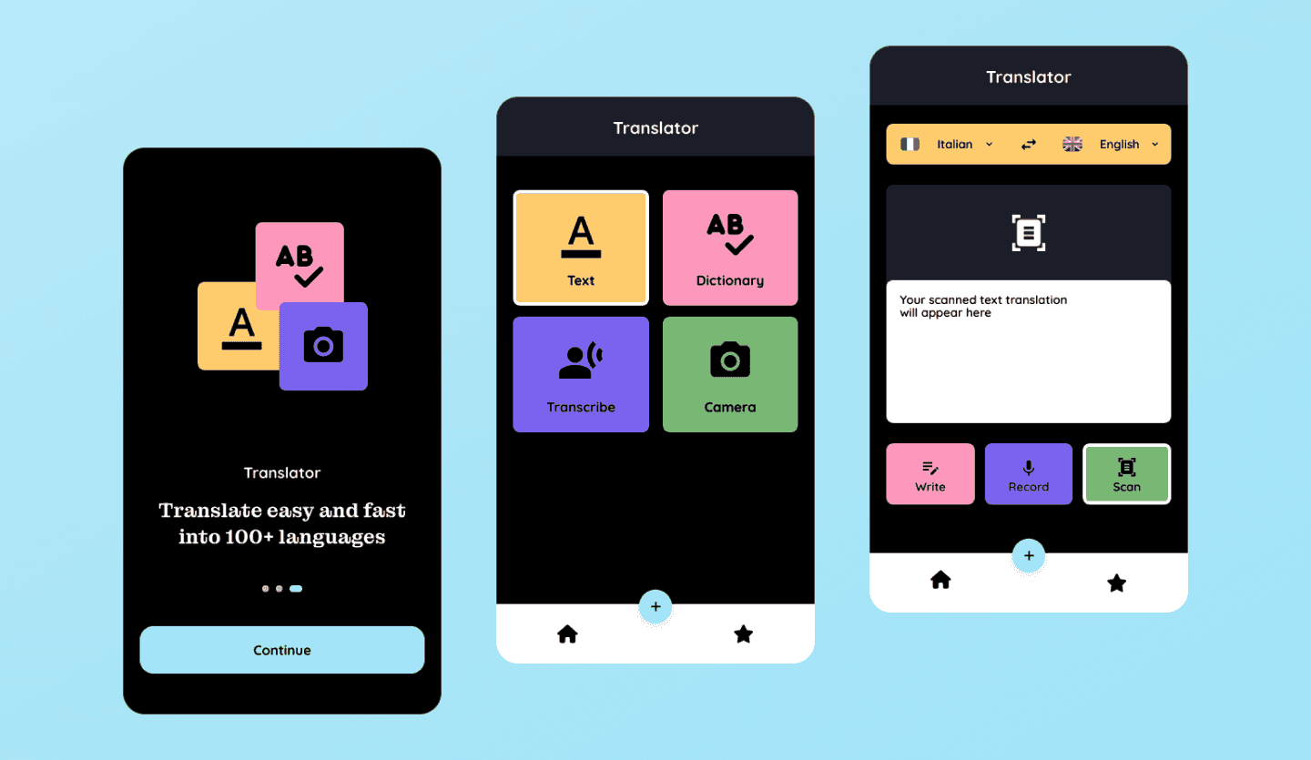 Dictionary dark mode app UI design template