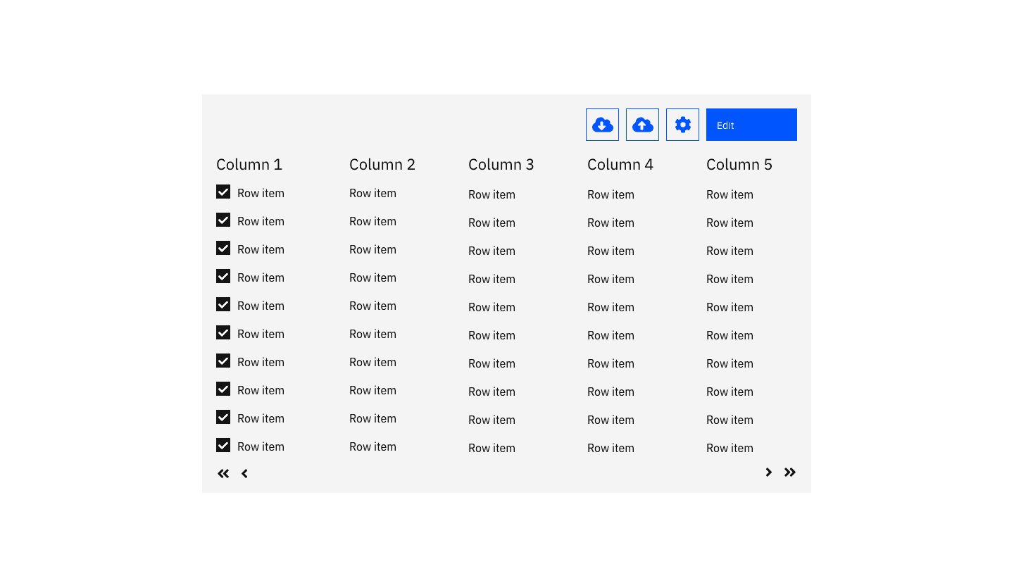 Screenshot showcasing the component template for designing tables