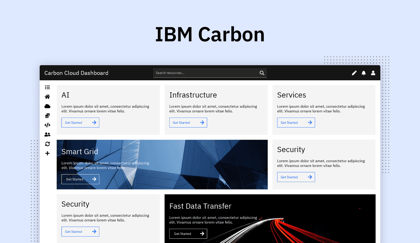 Screenshot of IBM Carbon Cloud Dashboard Web App: cover