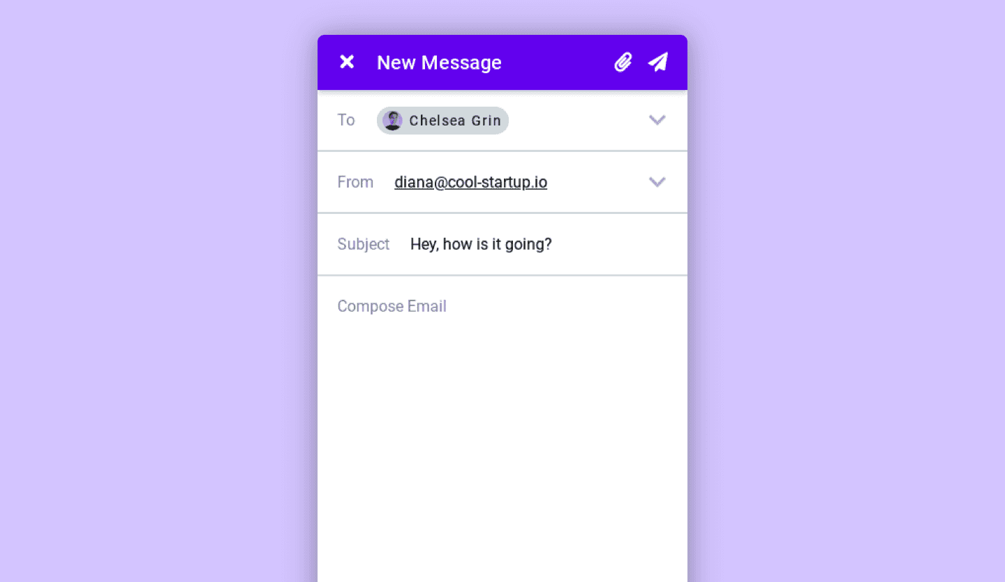 Screenshot of Google Material Design Email App: new email page