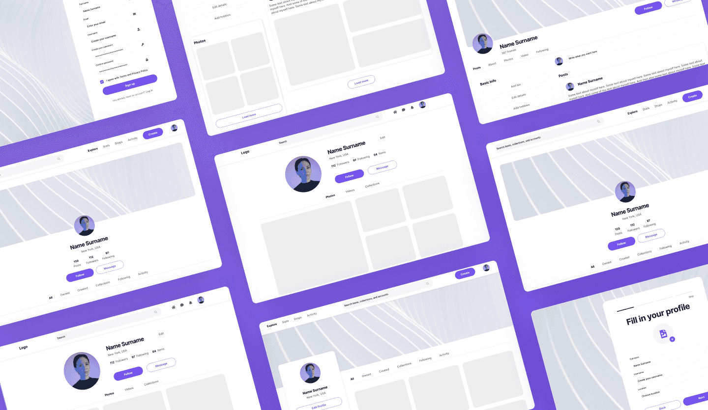 web ui kit design template profile screens