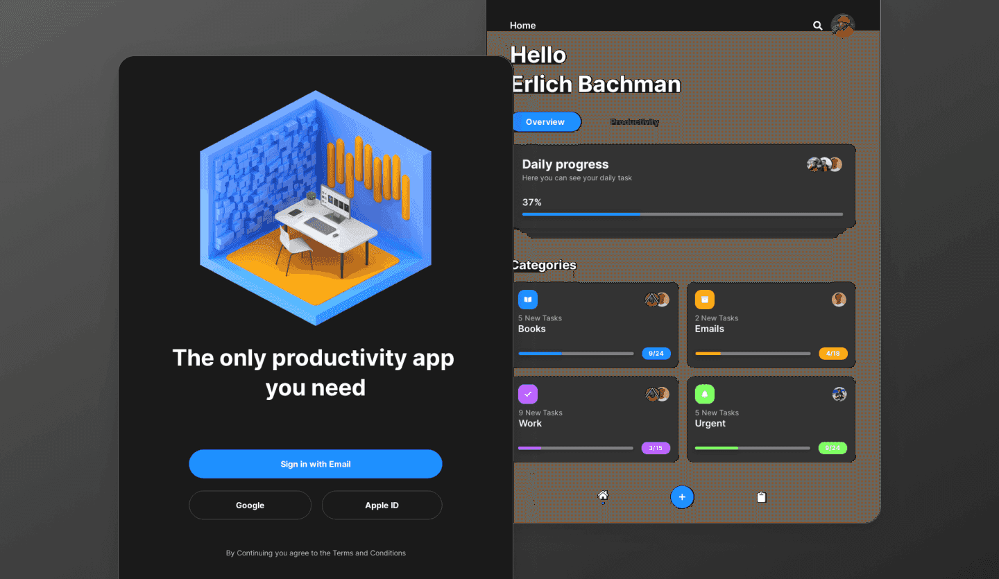 productivity app design template cover screen