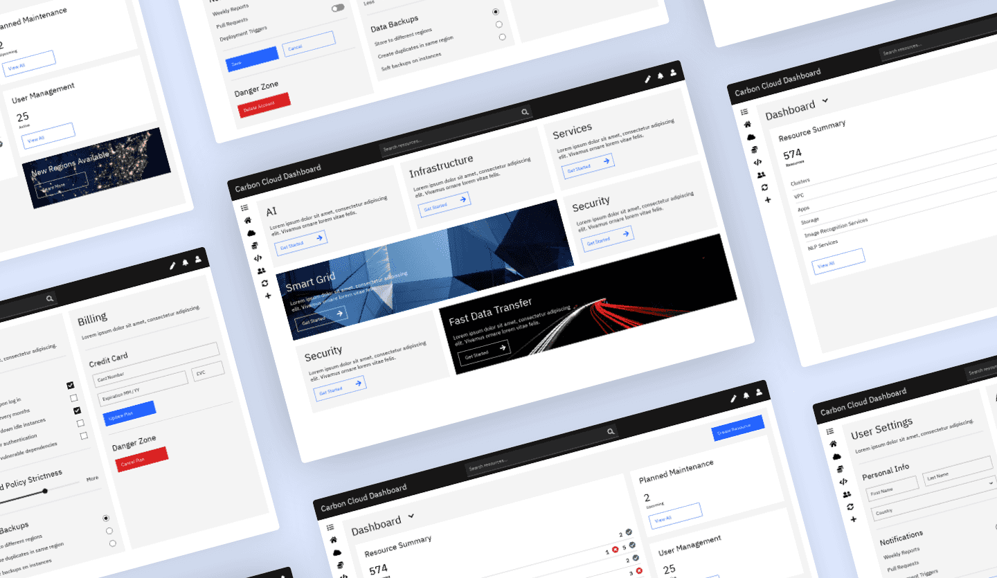 Image summary of IBM Carbon Cloud Dashboard Web App template