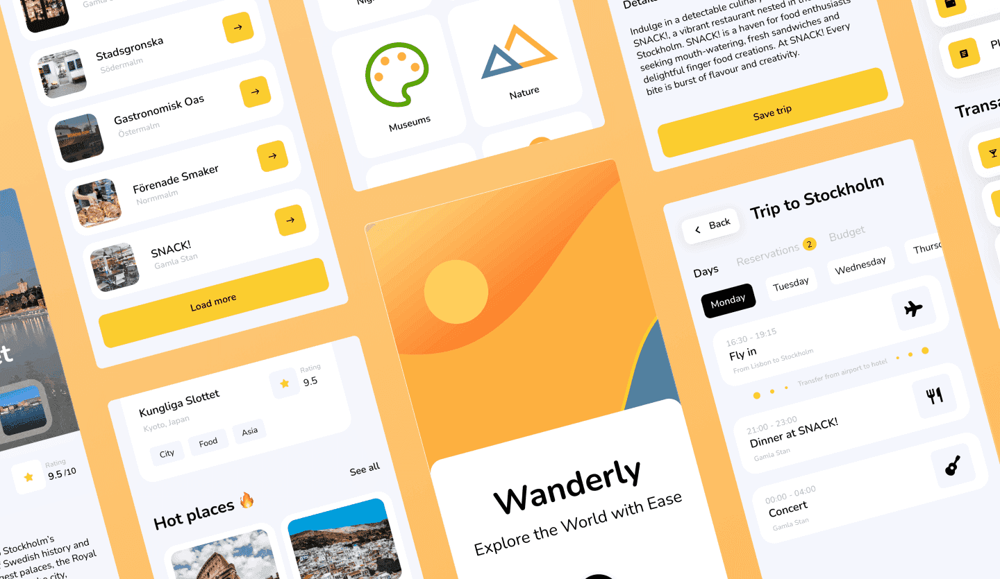 Travel plan mobile app UI design template summary