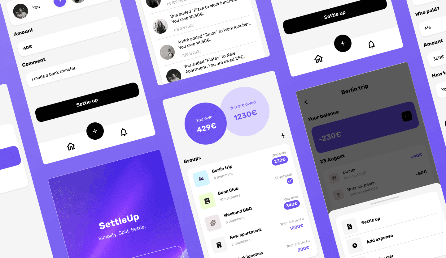 Group expense app UI design template overview