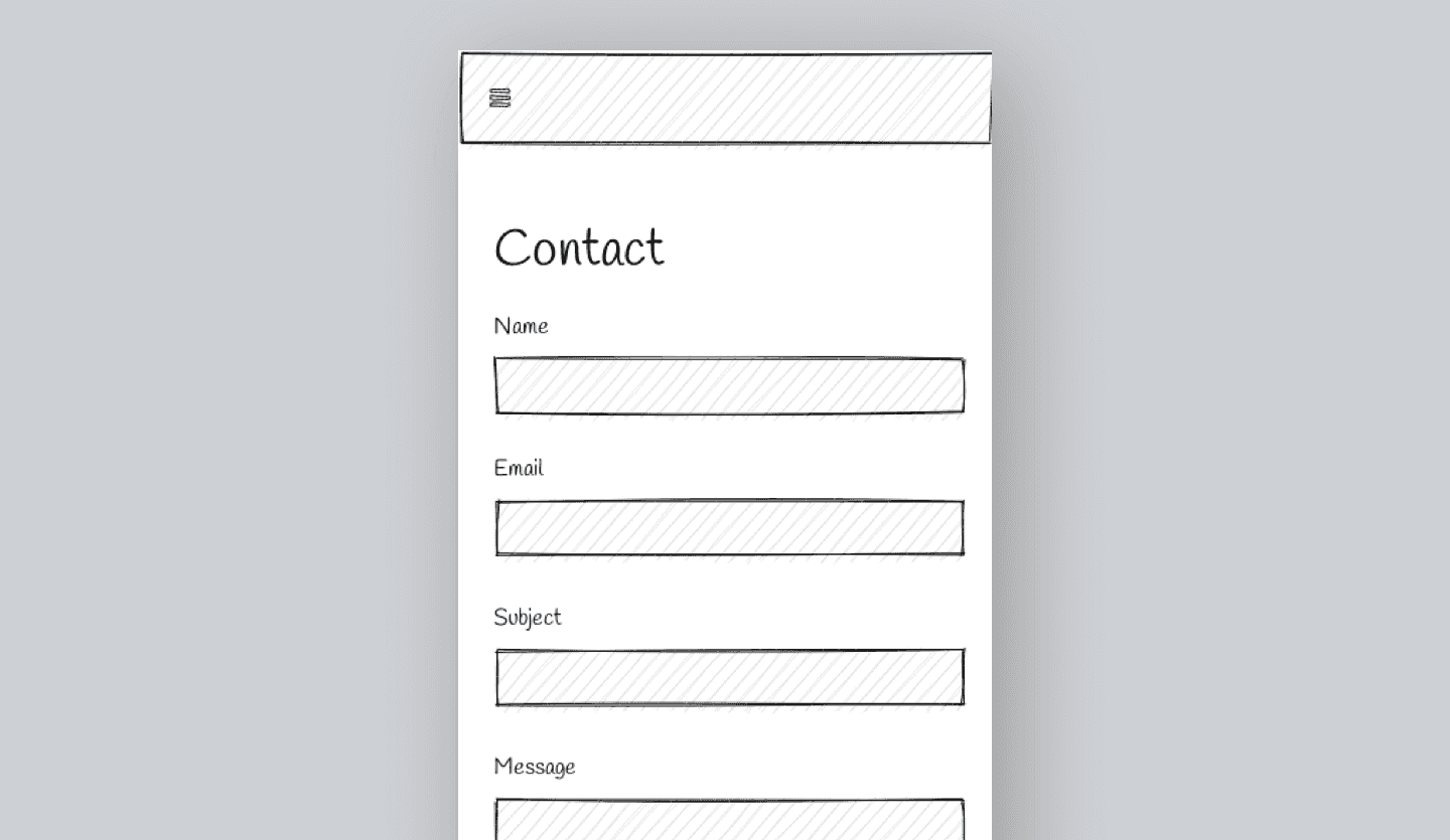 Screenshot of Mobile App Wireframe: contact page