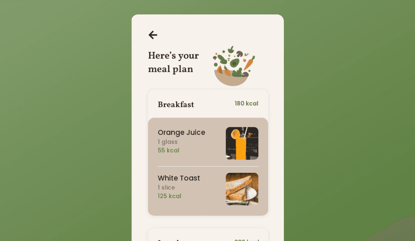 calorie counter mobile app design template meal plan screen