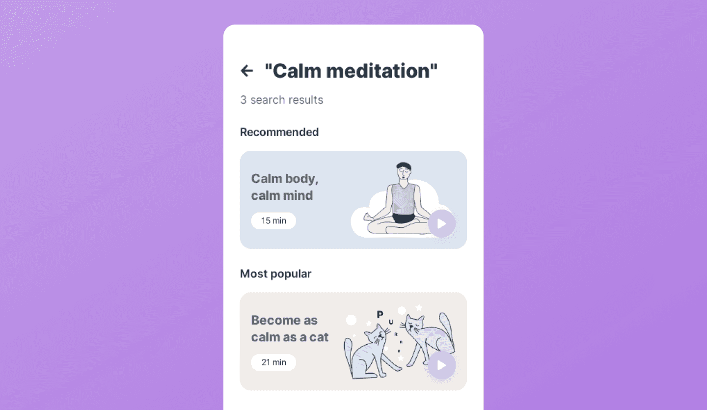 meditation app design session search screen