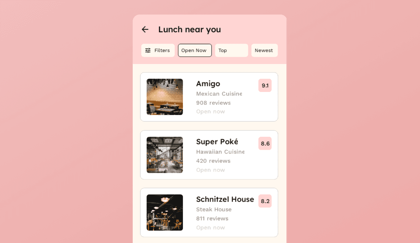Restaurant review user screen with star rating