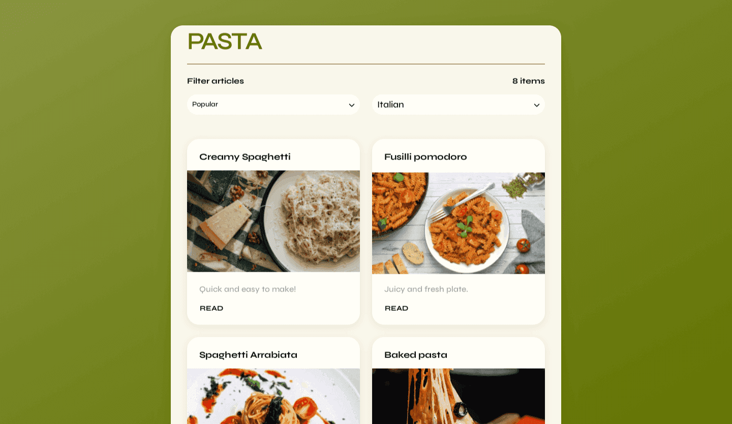 food blog tablet app design category landing page screen