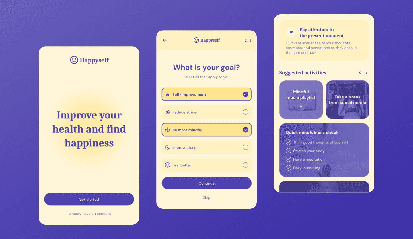 Self-development app UI design template