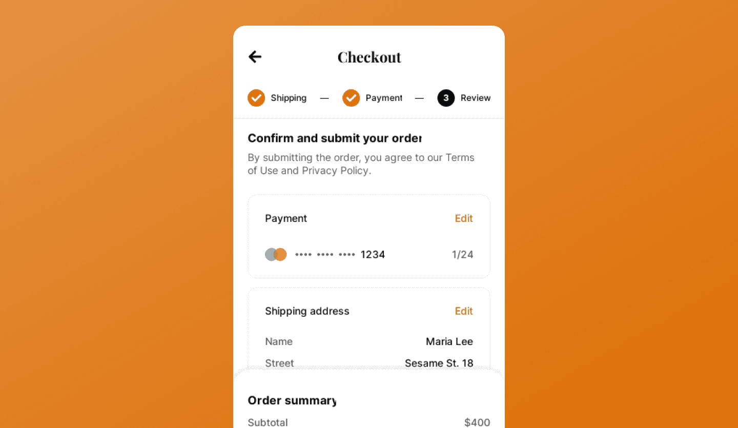 ecommerce app template checkout design