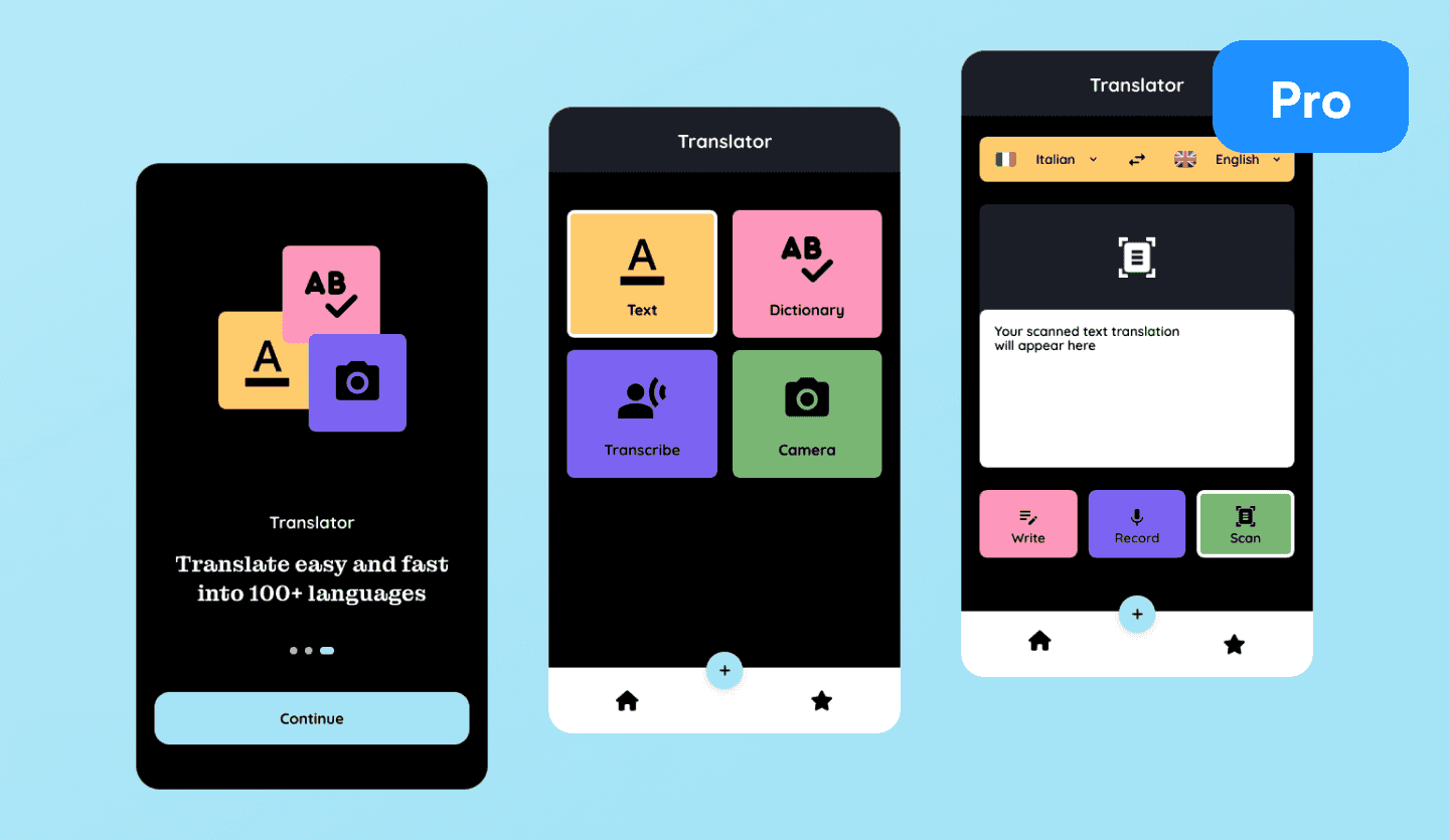 Dictionary dark mode app UI design template