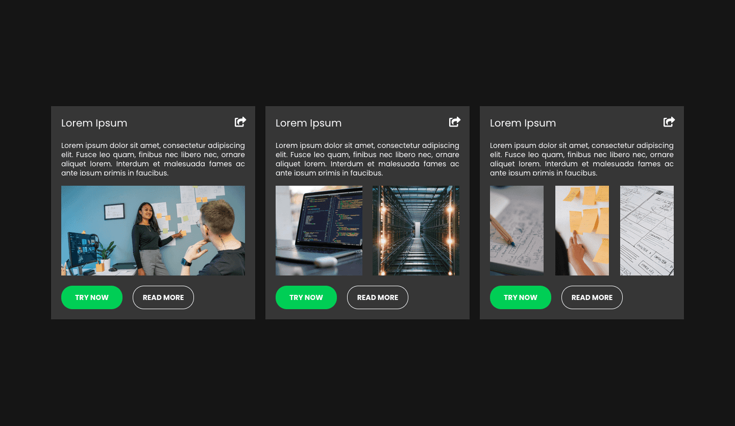 Screenshot showcasing the component template for designing cards