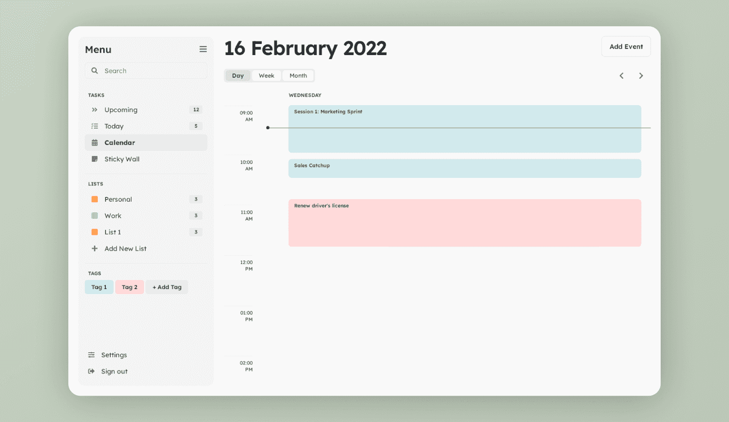 to do web app design template calendar screen