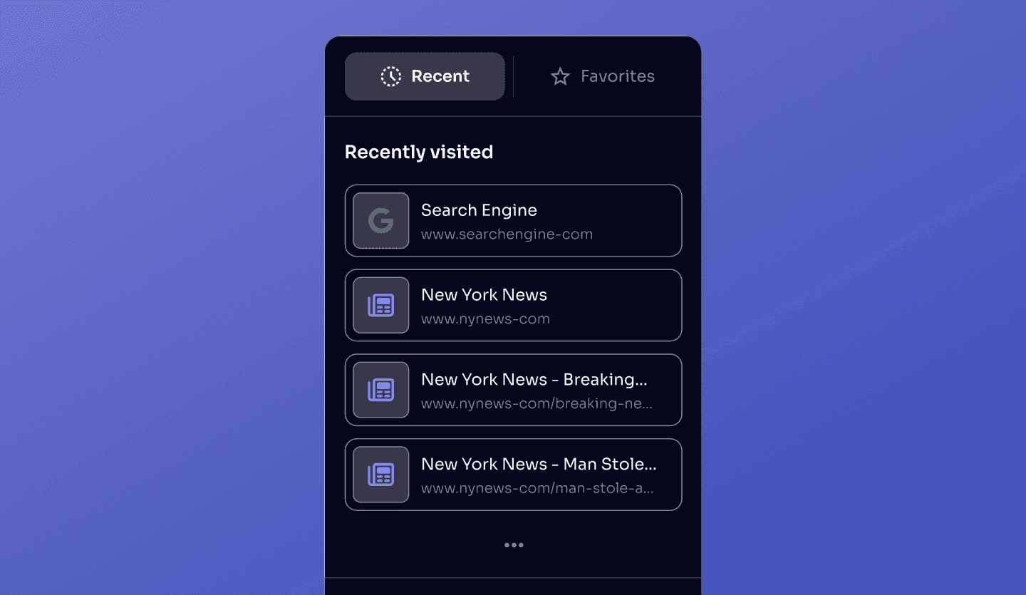 Internet browser app UI design template recent searches screen