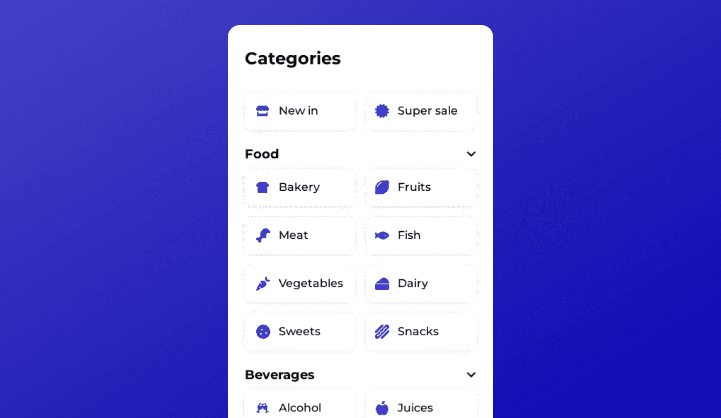 mobile grocery delivery app design food categories screen