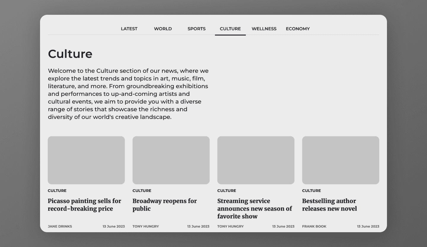 news website wireframe design category page