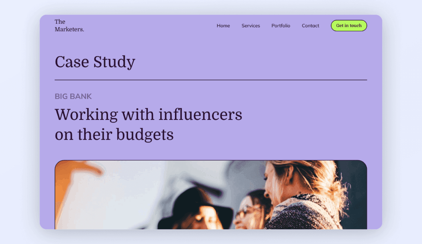 Agency website design case study page