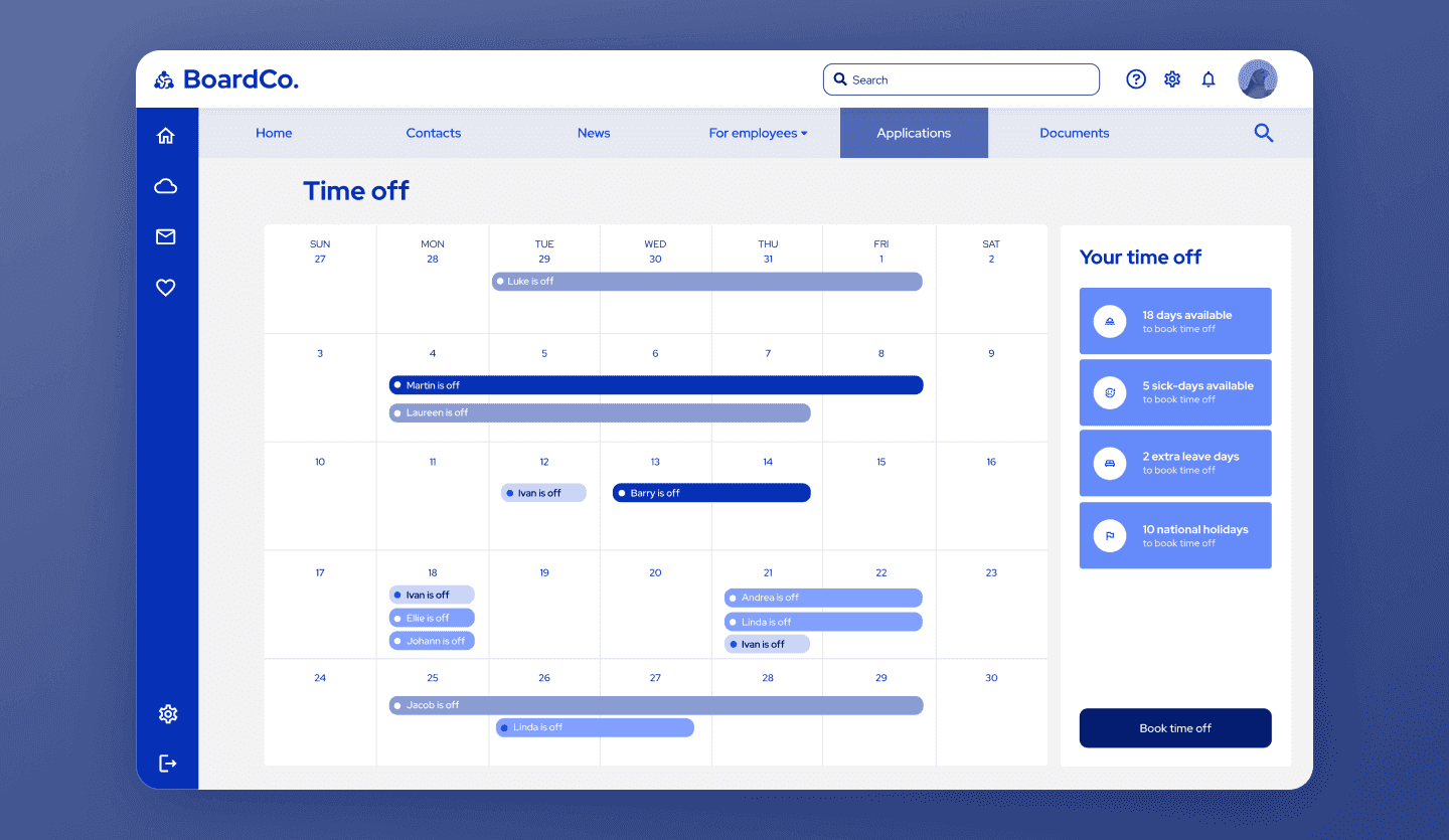 Company intranet web app calendar design