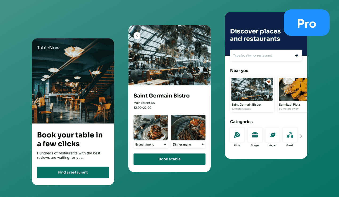 table booking app design template overview