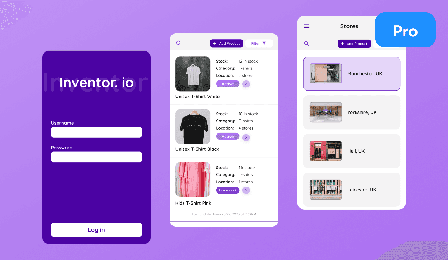 Inventory management app UI design template