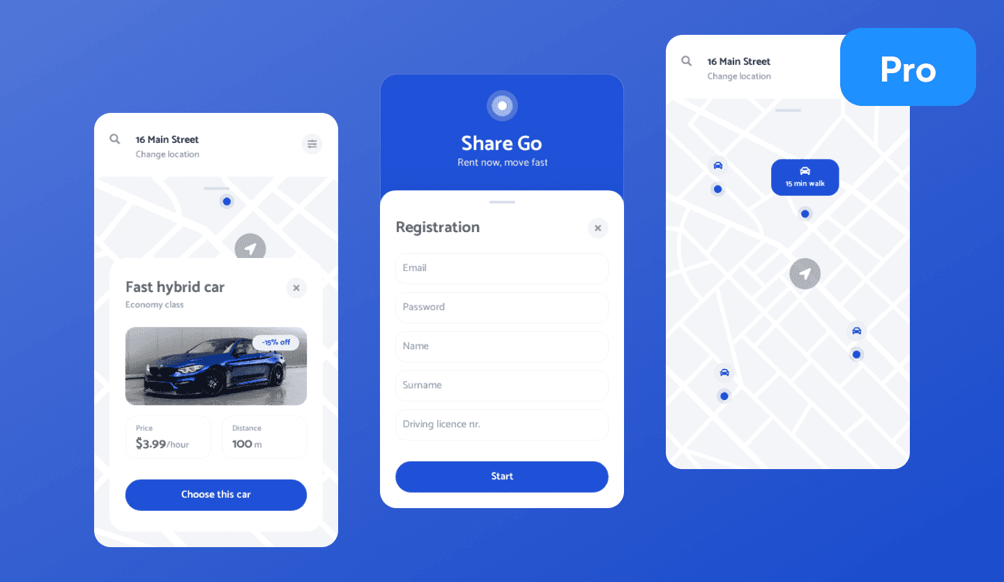 car sharing app design overview