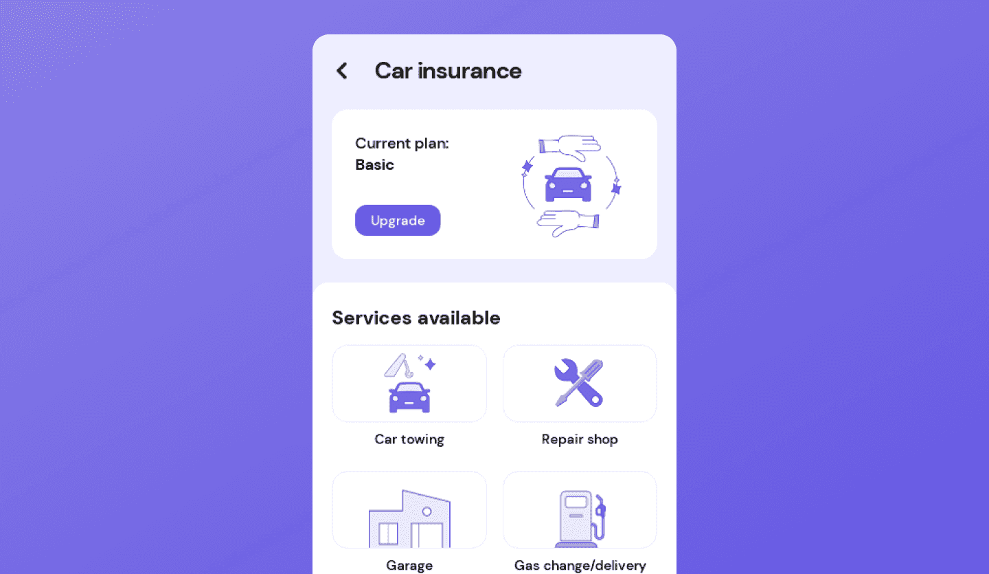 insurance app design template item mennu screen