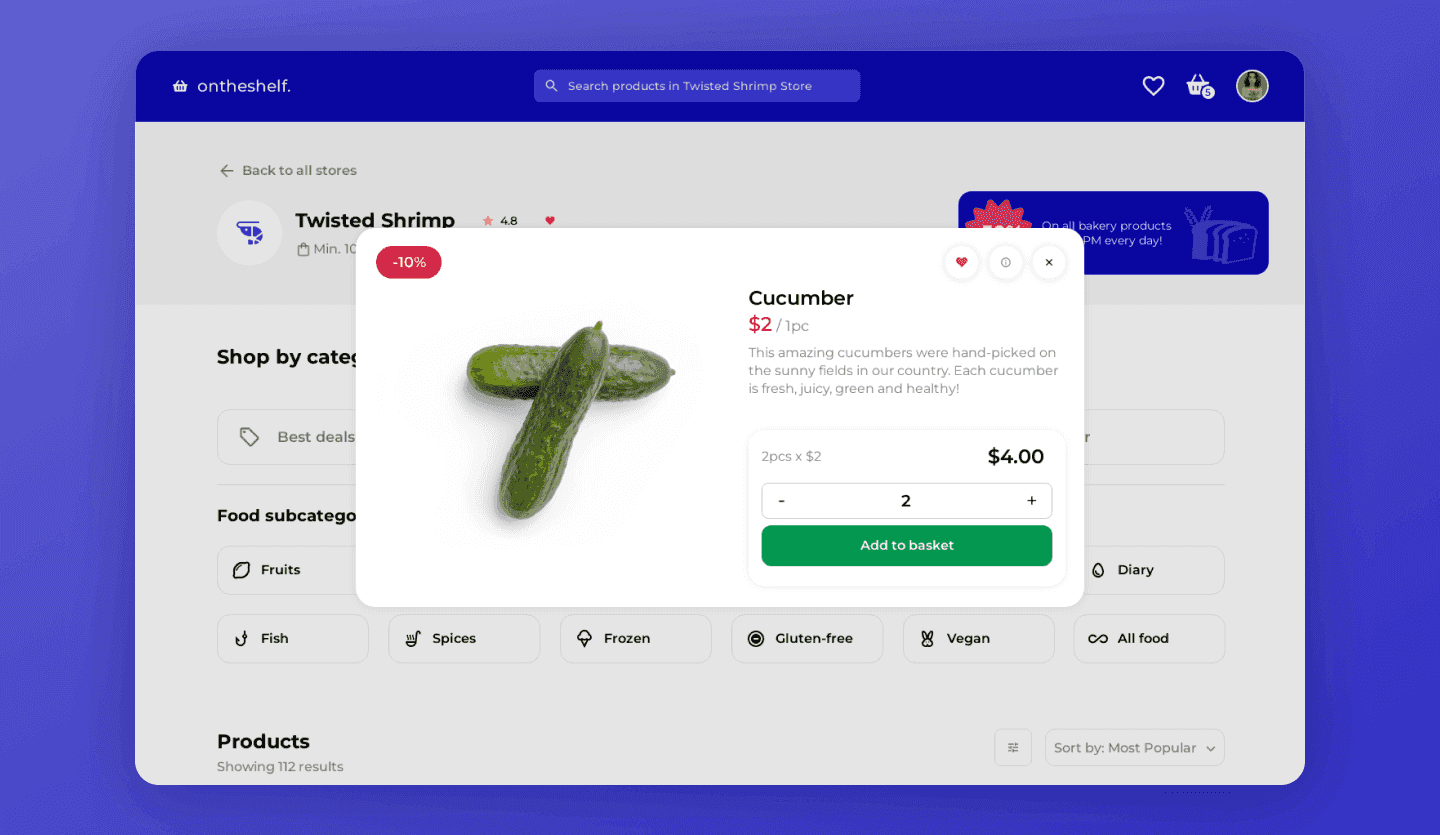 Screenshot of Grocery Deliver Web App product display page