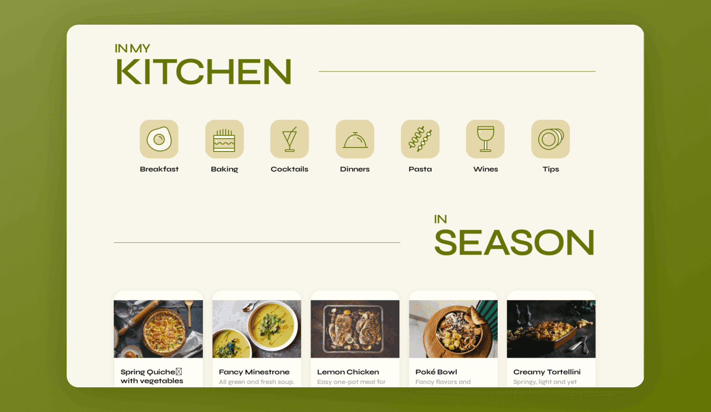 food blog website design template category screen