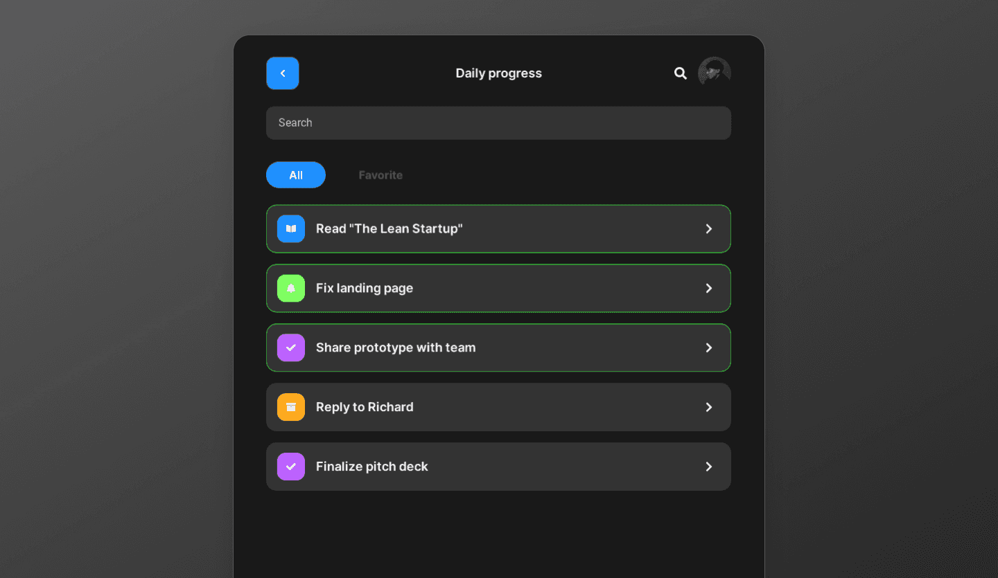 productivity app design template task list screen