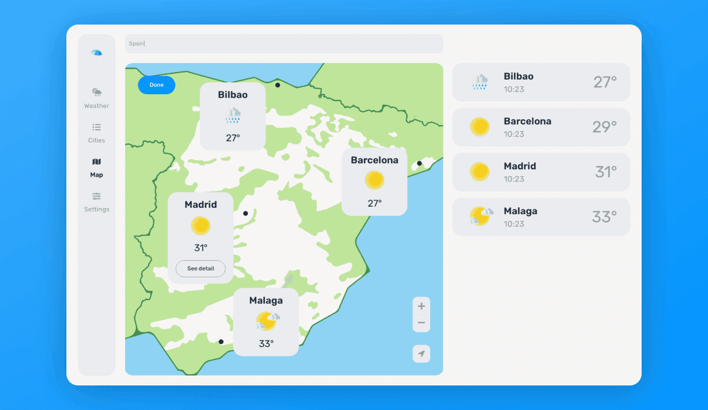 weather web app design template light mode map screen