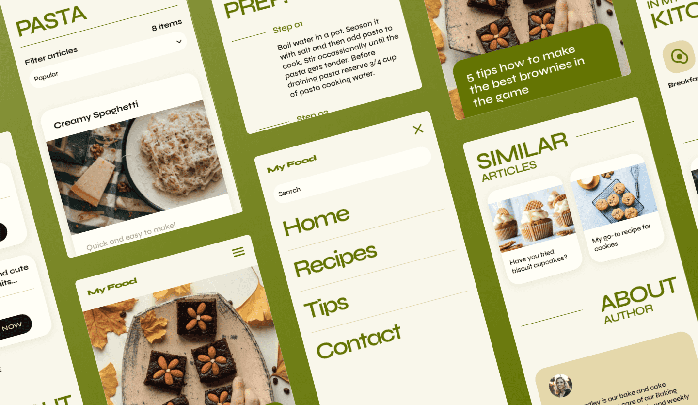 Food blog mobile screens mockup