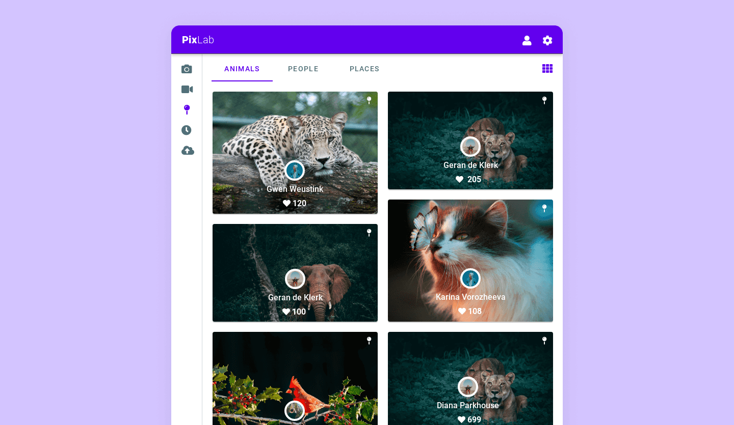 Screenshot of Google Material Design Tablet App: photo thumbnails page