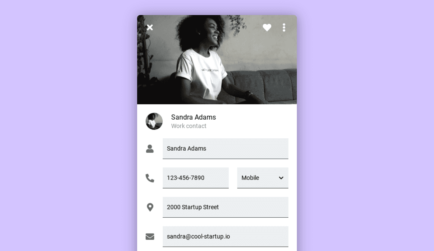 Screenshot of Google Material Design Email App: contact details page