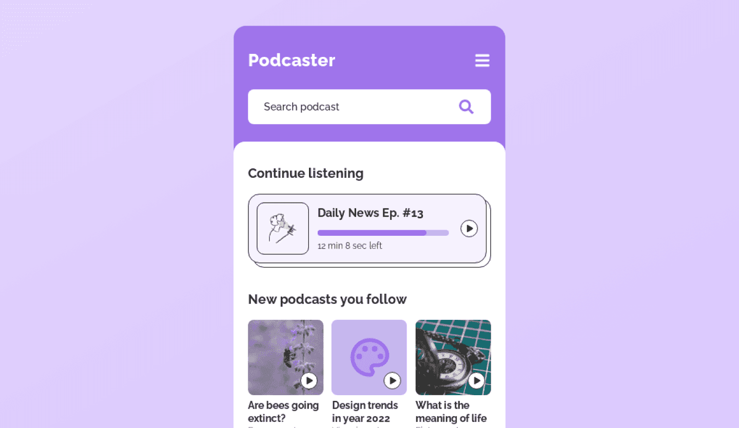podcast app design template explore screen