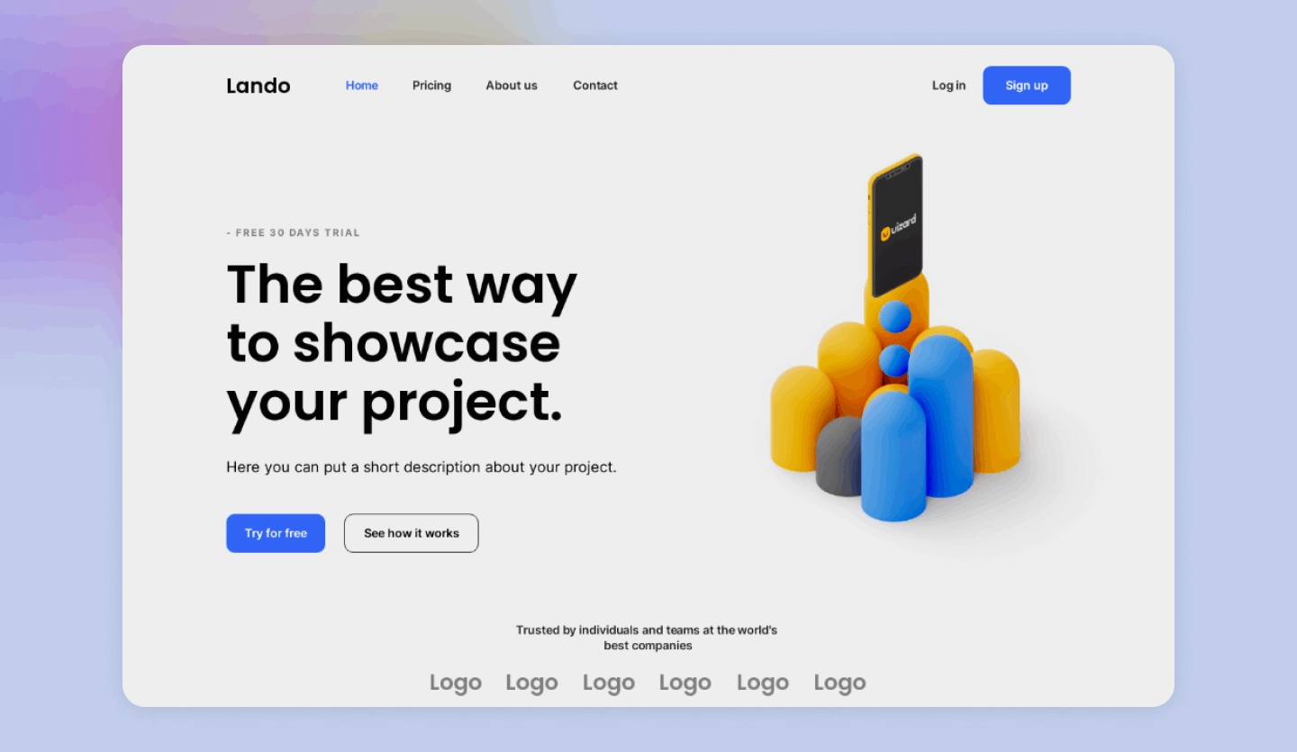 startup landing page Lando example project image